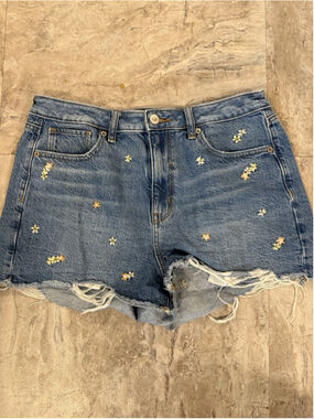 American Eagle Denim Jean Mom Shorts Flowers Sz 10 Embroidered Festival
